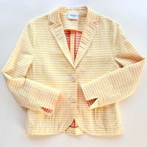 Akris Punto Striped Linen Cotton Blend Yellow & White Blazer Size 6 US